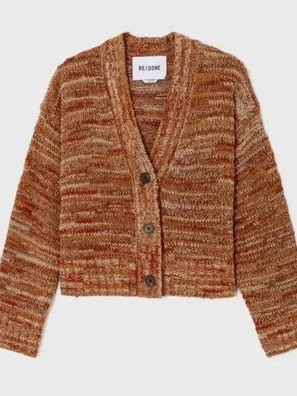 Re/done 90s Crop V Neck Button Cardigan In Terra Xs